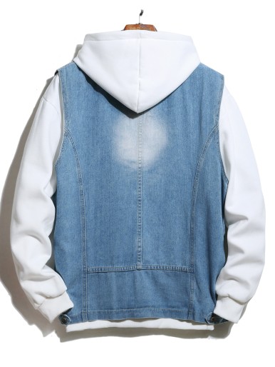 Guys Washed Denim Vest Jacket Without Hoodie