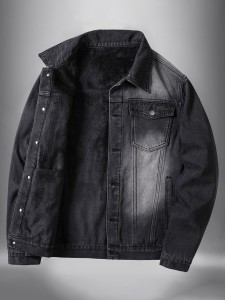 Men Teddy Lined Flap Pocket Denim Jacket