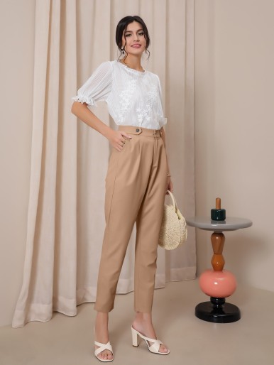 Solid Cropped Tailored Pants