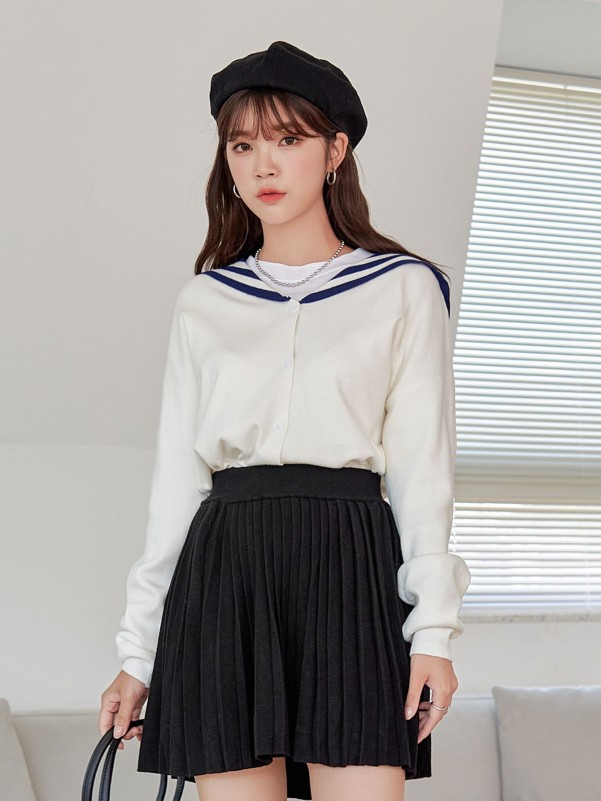 High Waist Solid Pleated Skirt