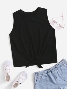 Teen Girls Knot Hem Solid Tank Top