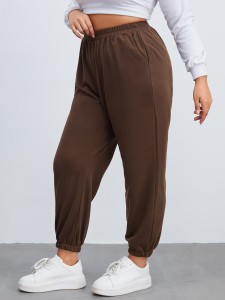 Plus Elastic Waist Slant Pocket Sweatpants