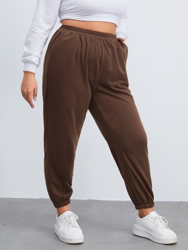 Plus Elastic Waist Slant Pocket Sweatpants