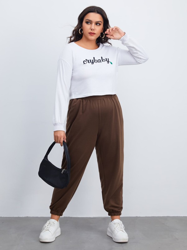 Plus Elastic Waist Slant Pocket Sweatpants