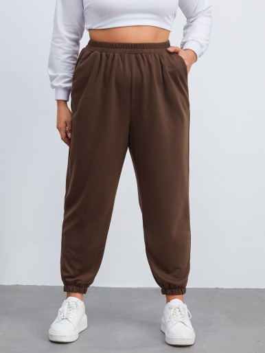 Plus Elastic Waist Slant Pocket Sweatpants