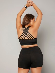 Plus Strappy Back High Stretch Sports Bra With Shorts