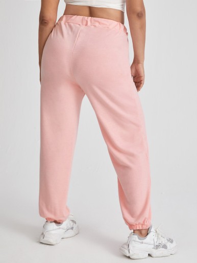 Plus Drawstring Waist Solid Sweatpants