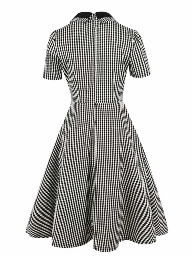 Button Front Bow Tie Neck Gingham Shirt Dress