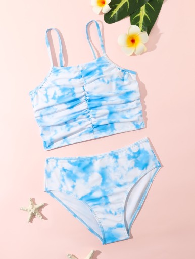 Teen Girls Tie Dye Ruched Bikini Swimsuit