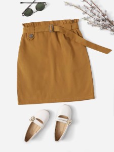 Girls Paperbag Waisted Belted Skirt