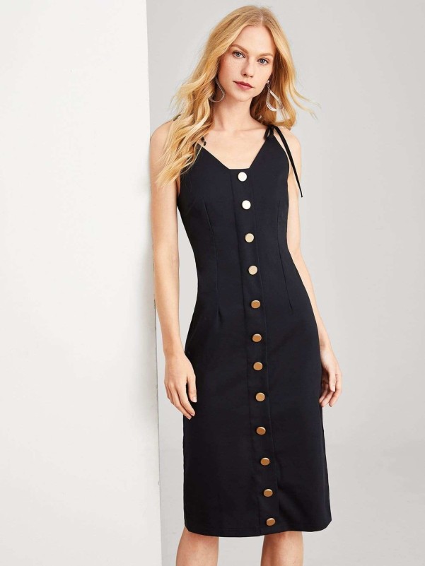 Button Front Slim Fitted Slip Dress