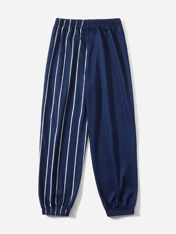 Girls Vertical Stripe & Letter Graphic Sweatpants