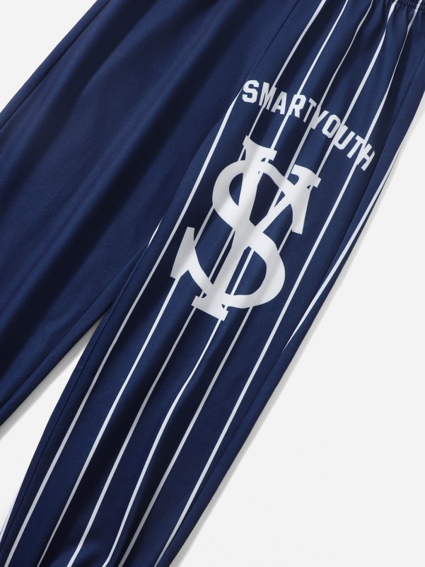 Girls Vertical Stripe & Letter Graphic Sweatpants