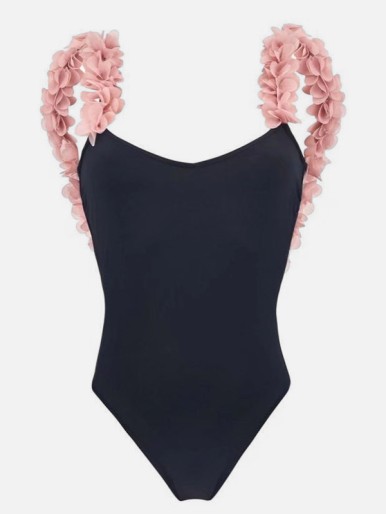 Stereo Flowers Detail Low Back One Piece Swimsuit