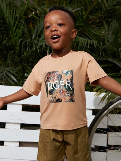 Toddler Boys Letter & Tropical Pattern Tee