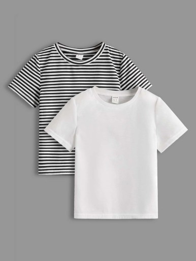 Toddler Boys 2pcs Solid Tee & 1pc Striped Tee