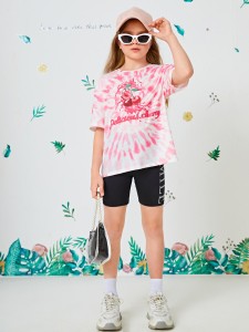 Girls Reflective Letter Graphic Biker Shorts