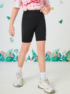 Girls Reflective Letter Graphic Biker Shorts