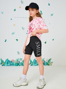 Girls Reflective Letter Graphic Biker Shorts