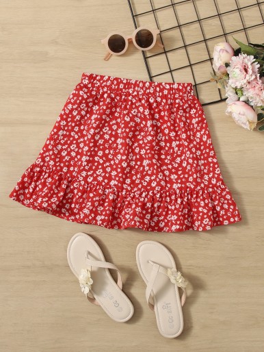 Toddler Girls Ditsy Floral Print Ruffle Hem Skirt