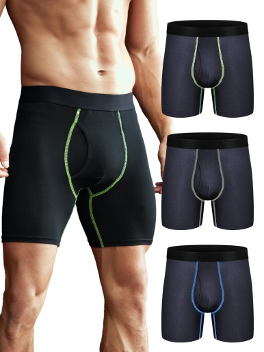 Men 3pcs Top-stitching Boxer Brief