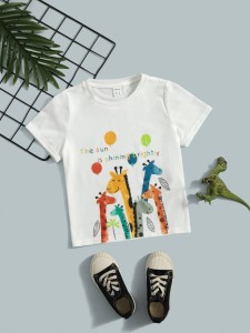 Toddler Boys Slogan & Giraffe Print Tee