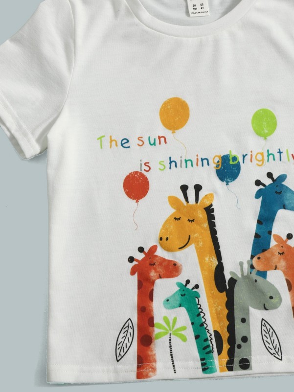 Toddler Boys Slogan & Giraffe Print Tee