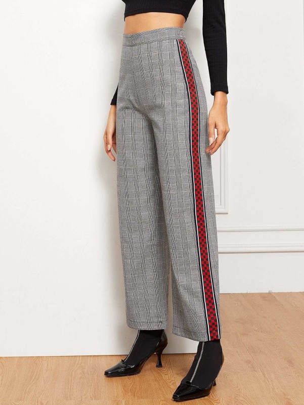 Plaid pants store side stripe