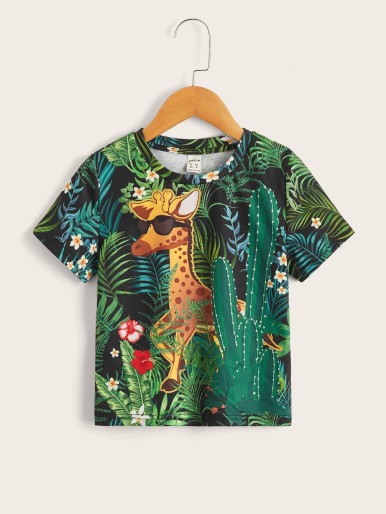 Toddler Boys Tropical Print Crew Neck Tee