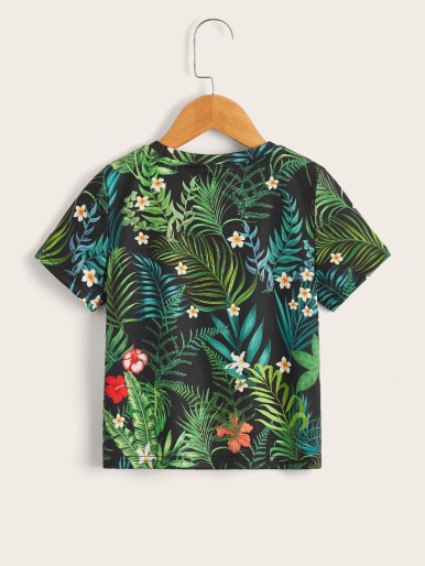 Toddler Boys Tropical Print Crew Neck Tee