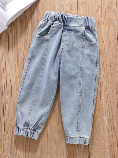 Toddler Girls Elastic Waist Slant Pocket Tapered Jeans