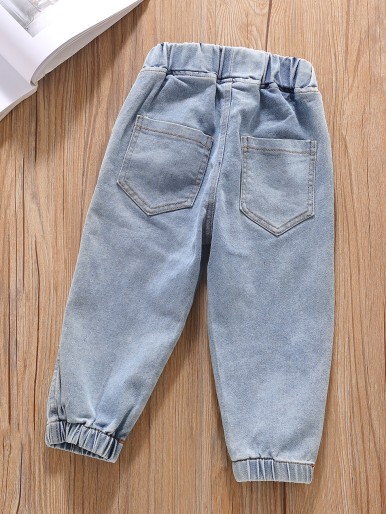 Toddler Girls Elastic Waist Slant Pocket Tapered Jeans