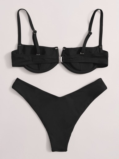 V Wired Underwire High Cut Bikini Swimsuit