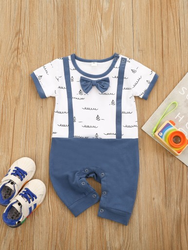 Baby Boy Graphic Print Bow Front Tee Romper