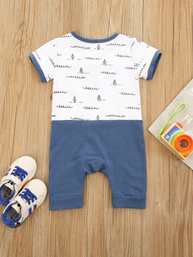 Baby Boy Graphic Print Bow Front Tee Romper