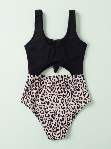 Girls Leopard Cut-out One Piece Swimsuit