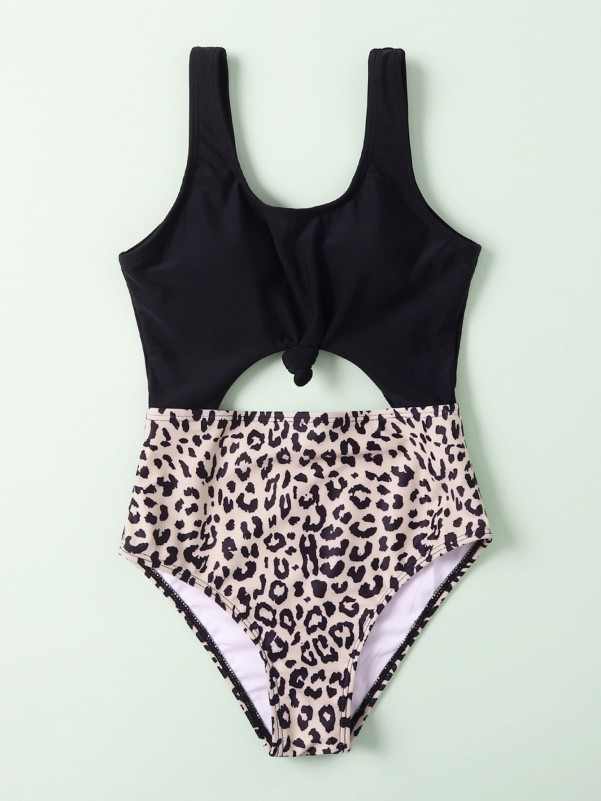 Girls Leopard Cut-out One Piece Swimsuit