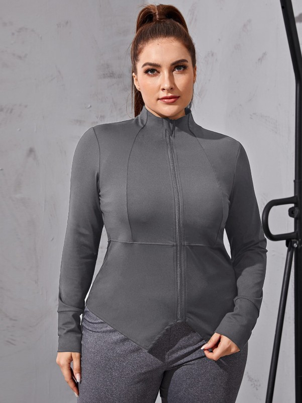 Plus Asymmetric Hem Zip Up Sports Top