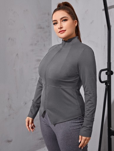 Plus Asymmetric Hem Zip Up Sports Top