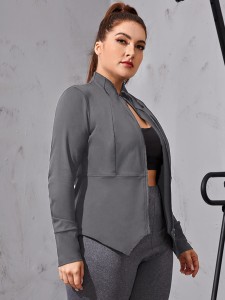 Plus Asymmetric Hem Zip Up Sports Top