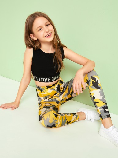 Girls Camo Print Leggings