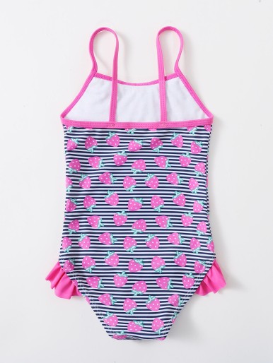 Baby Girl Strawberry & Striped Frill One Piece Swimsuit