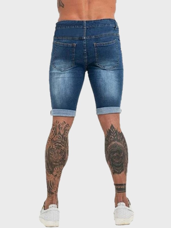 Men Raw Hem Ripped Denim Shorts