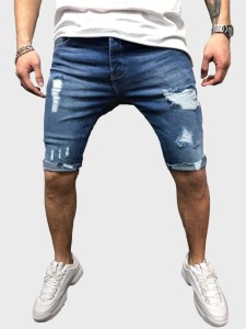 Men Raw Hem Ripped Denim Shorts