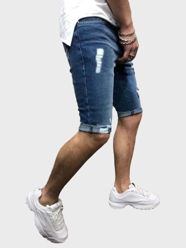 Men Raw Hem Ripped Denim Shorts