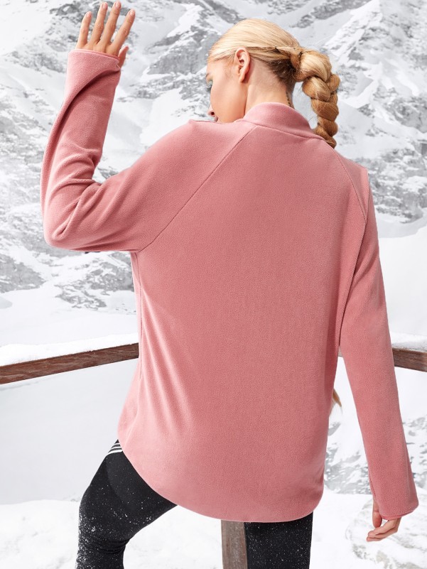 Mock Neck Raglan Sleeve High-low Hem Polar Fleece Sports Jacket