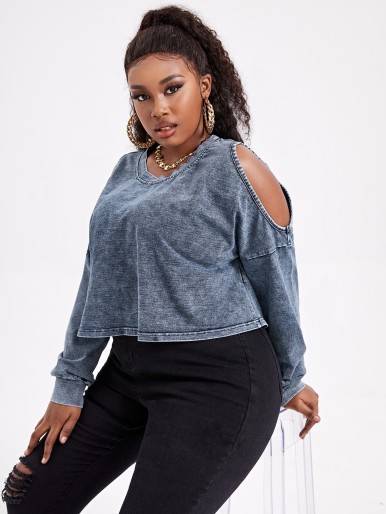 Plus Cold Shoulder Denim Top