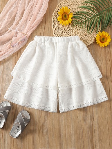 Girls Lace Trim Textured Shorts