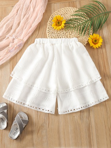 Girls Lace Trim Textured Shorts