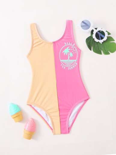 Baby Girl Color Block One Piece Swimsuit